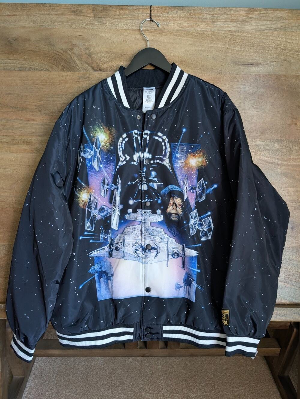 NWT Star Wars Empire Strikes Back Varsity Jacket Men XL Disney Black Snap Front